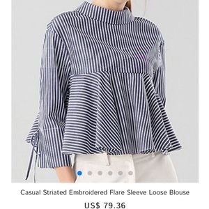 Stripe Ruffle Tiger Embroidered Top